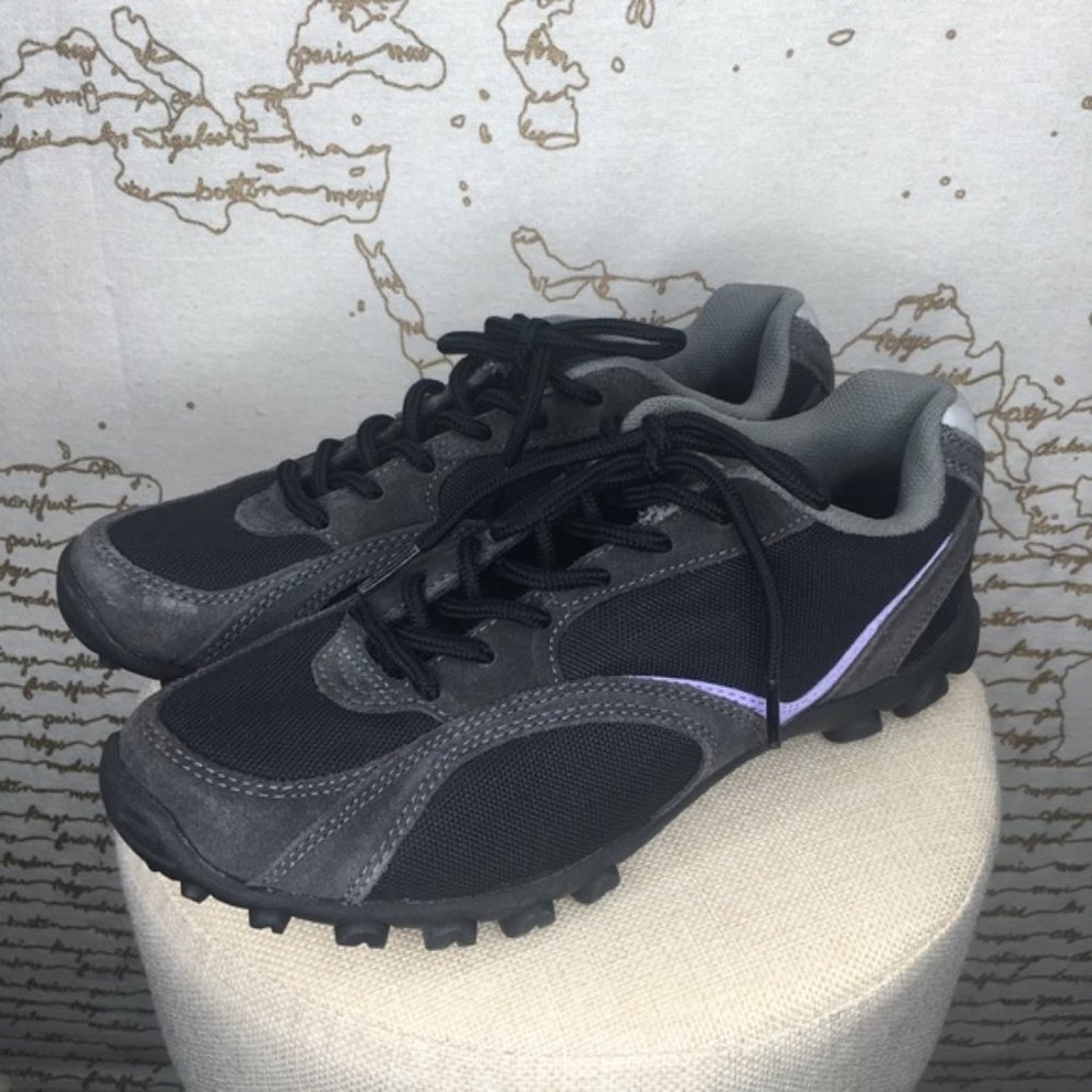 Nashbar Size EU 39 Black Lace Up Gray & Purple Cycling Shoes Like New!